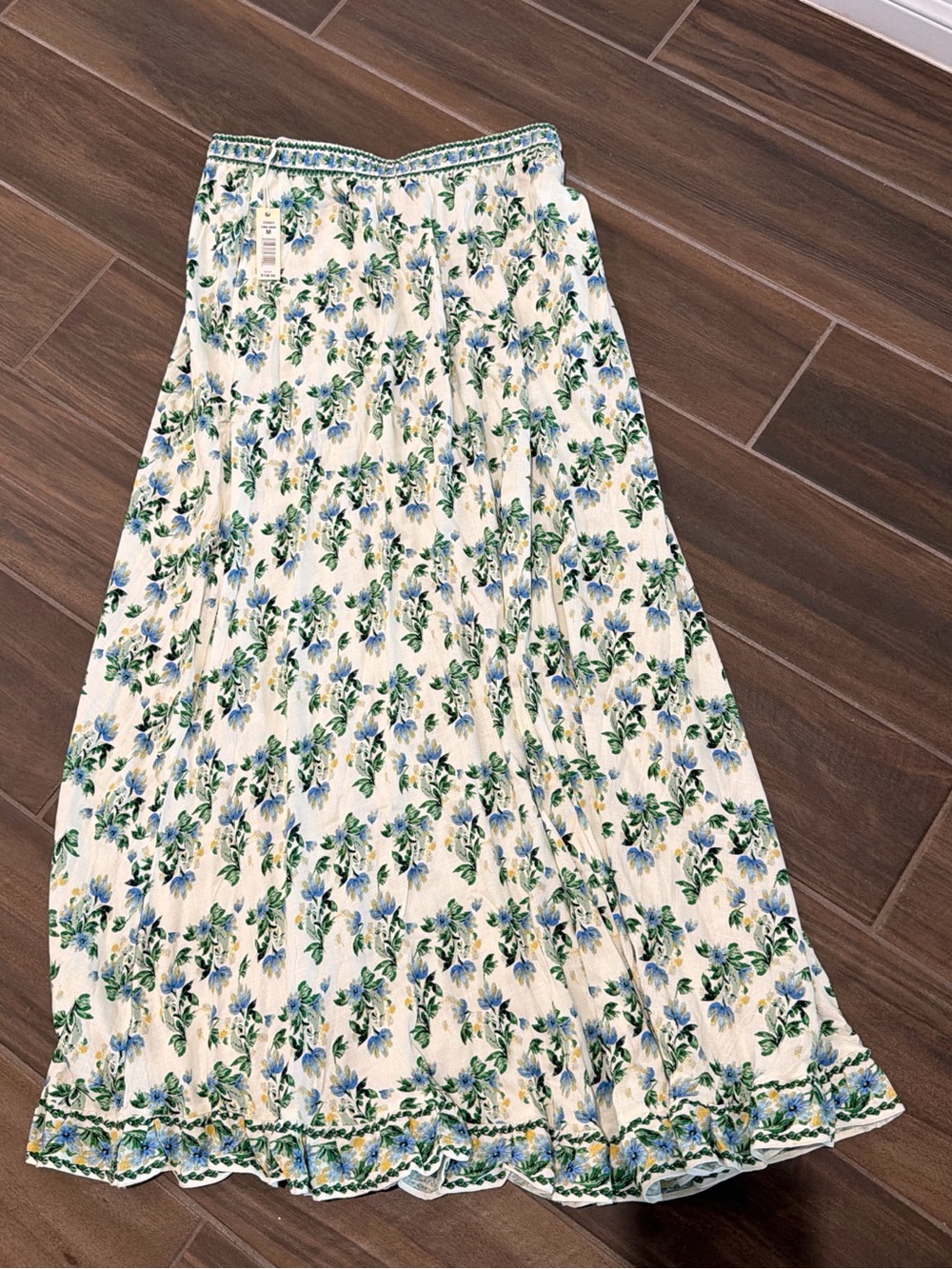 Max Studio White Maxi Skirt with Blue & Green Floral Print